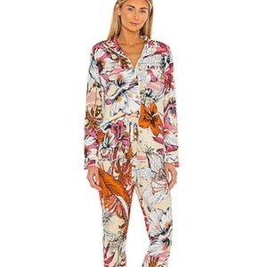 Revolve Maaji Pajama Top Pant Hawaiian Daydream L Floral Palm Button Rayon Soft